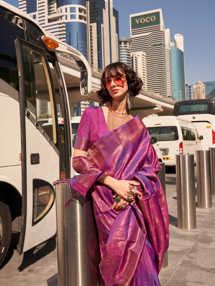 purple silk saree kanjivaram party saree glossy zari saree modern traditional saree silk drape for events