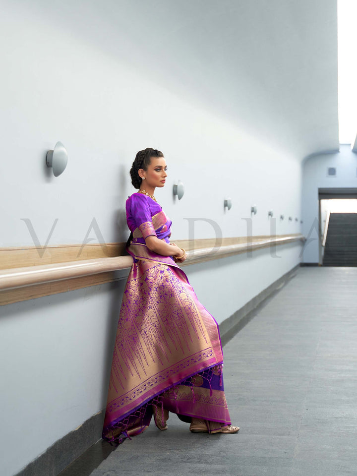 satin silk saree zari woven saree festive ethnic saree two-tone silk saree wedding saree pooja saree elegant silk drape bridal silk saree traditional motif saree sangeet saree engagement outfit gold zari saree trending ethnic sarees 2025 occasion sarees online handwoven look saree rich pallu saree bridal function saree royal look saree smooth satin saree contrast border saree