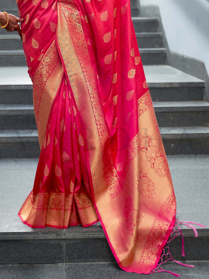 This Crimson Red–Gold Satin Silk saree is crafted with intricate woven zari accents, ideal for receptions, festive wear, and ethnic elegance. A timeless drape with regal charm. SKU 179002. This Crimson Red–Gold Satin Silk saree is crafted with intricate woven zari accents, ideal for receptions, festive wear, and ethnic elegance. A timeless drape with regal charm. SKU 179002.