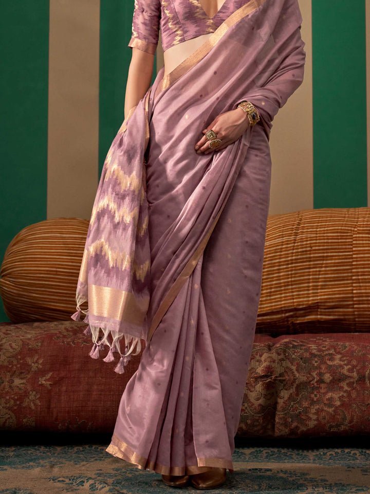 Lilac Woven Cotton Spun Saree