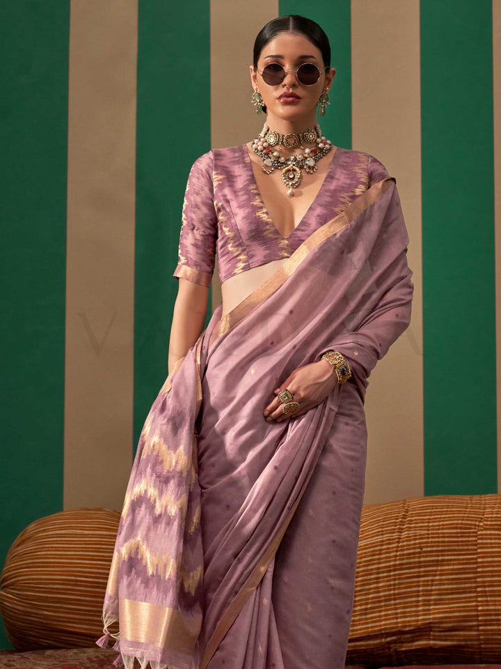 Lilac Woven Cotton Spun Saree
