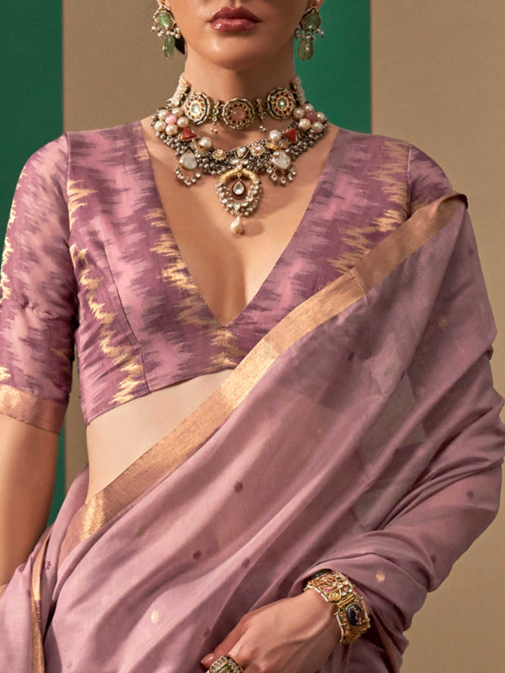 Lilac Woven Cotton Spun Saree
