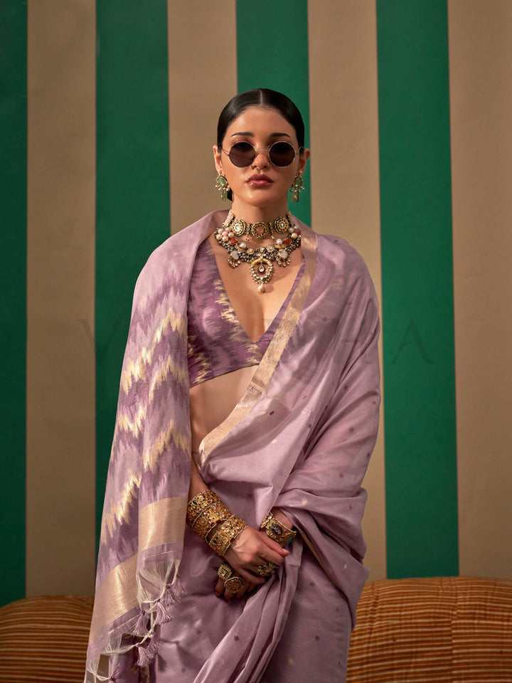 Lilac Woven Cotton Spun Saree