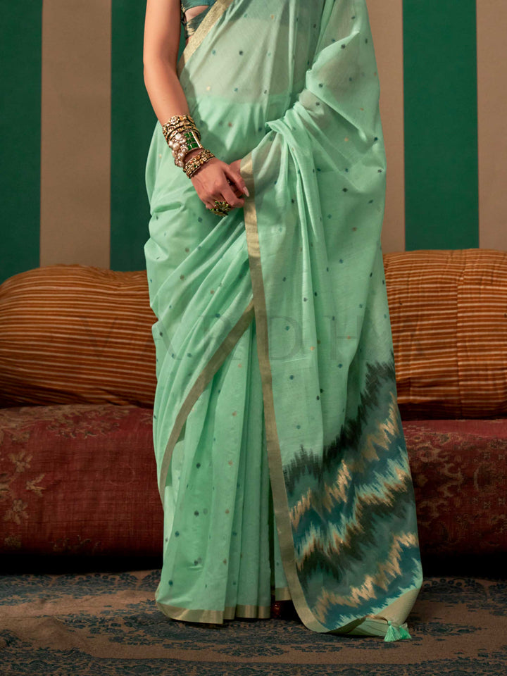 Seafoam Green Woven Cotton Spun Saree