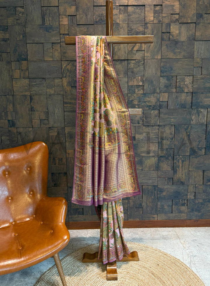 Lilac Mughal Motif Banarasi Katan Silk Saree with Tissue Blouse