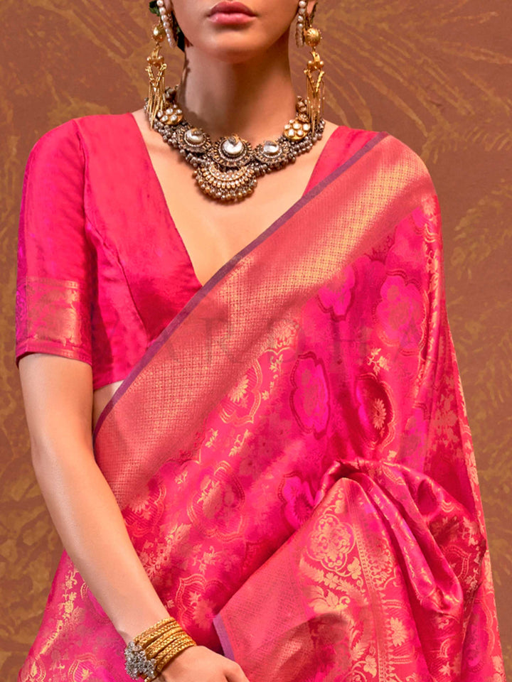 Rani Pink Kanjivaram Silk Saree with Woven Zari Work