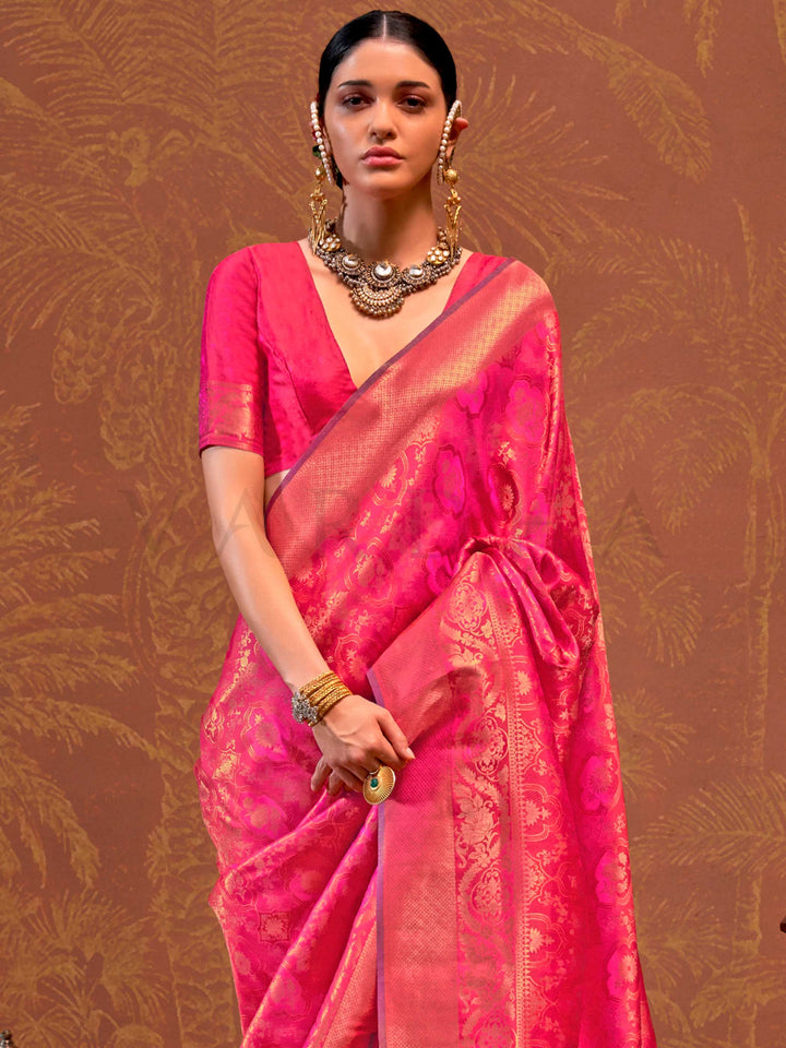 Rani Pink Kanjivaram Silk Saree with Woven Zari Work