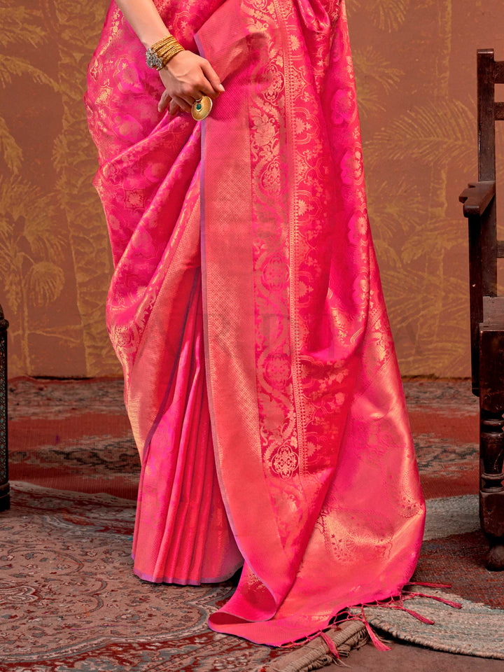 Rani Pink Kanjivaram Silk Saree with Woven Zari Work