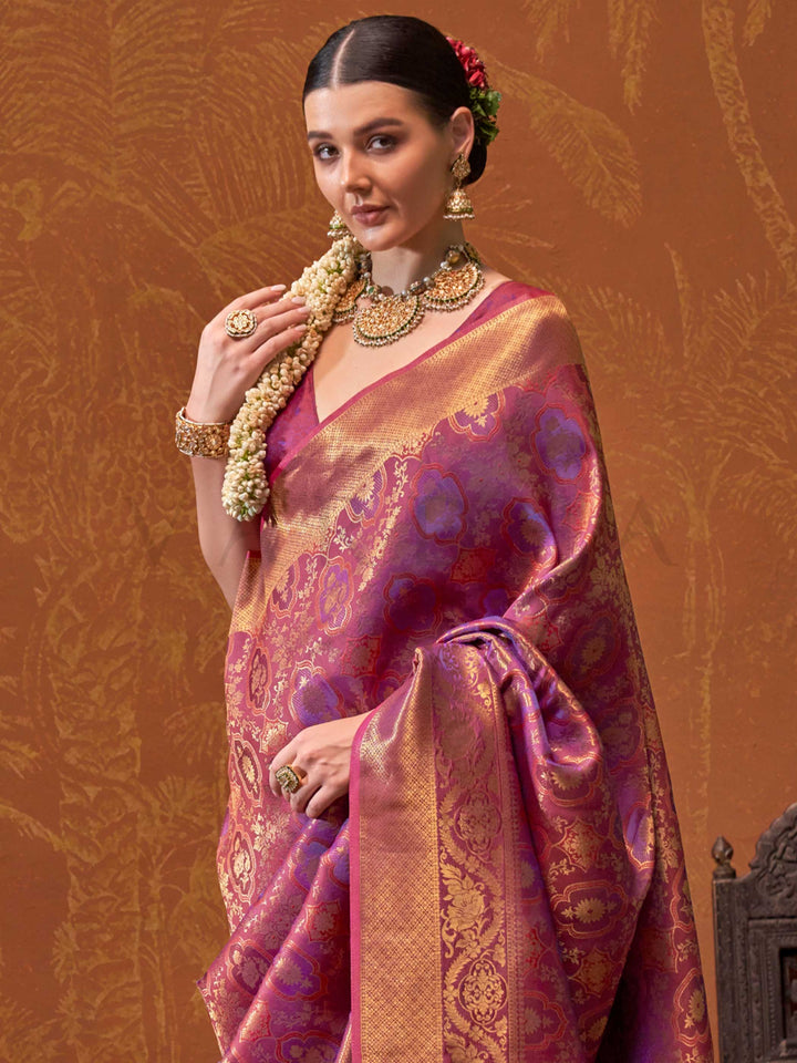 Magenta Kanjivaram Silk Saree with Woven Zari Work