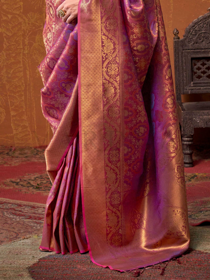 Magenta Kanjivaram Silk Saree with Woven Zari Work