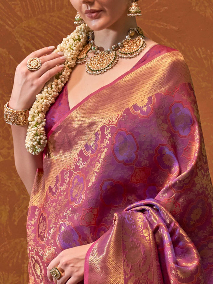 Magenta Kanjivaram Silk Saree with Woven Zari Work
