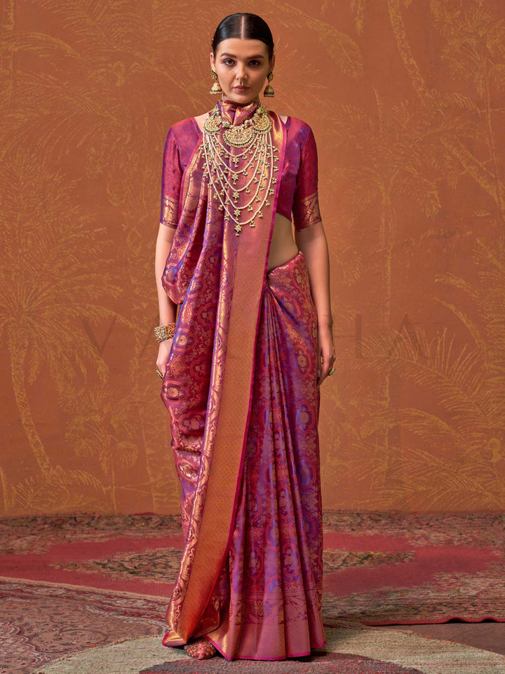 Magenta Kanjivaram Silk Saree with Woven Zari Work