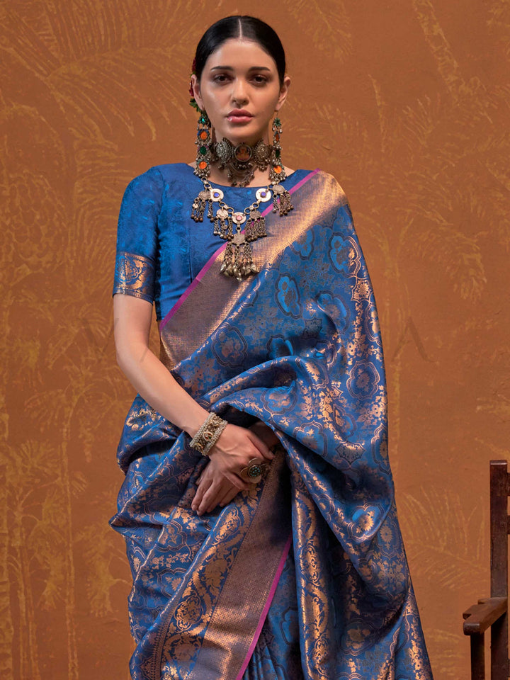 Royal Blue Kanjivaram Silk Saree with Woven Zari Work