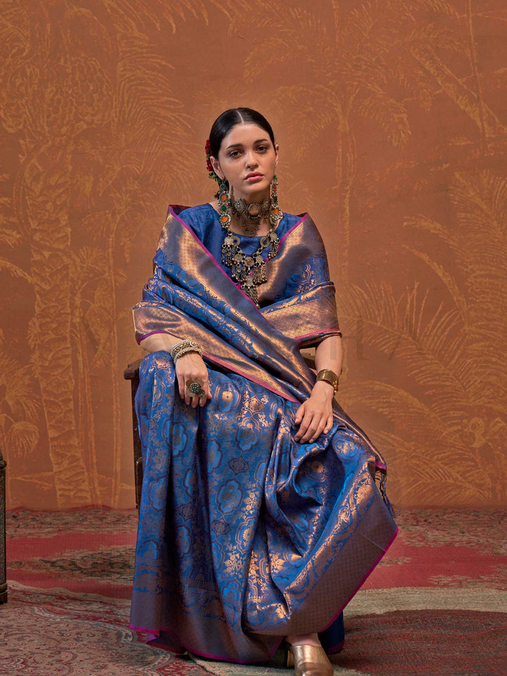 Royal Blue Kanjivaram Silk Saree with Woven Zari Work