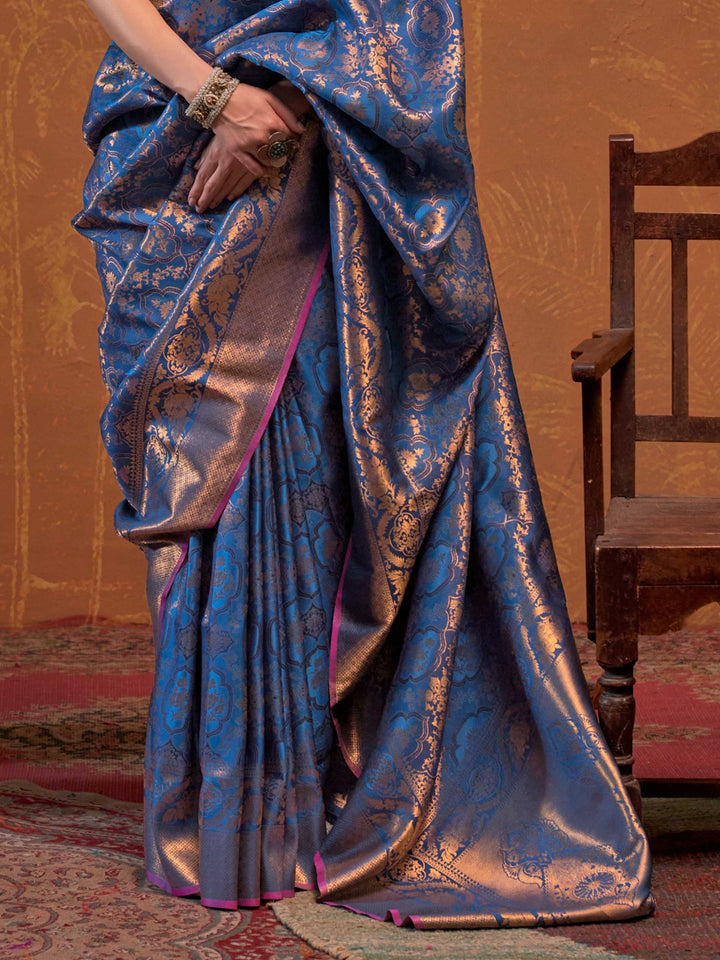 Royal Blue Kanjivaram Silk Saree with Woven Zari Work