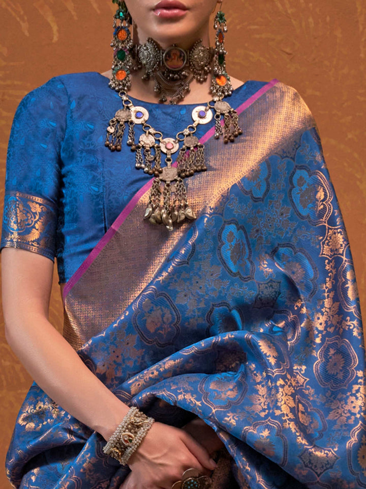 Royal Blue Kanjivaram Silk Saree with Woven Zari Work