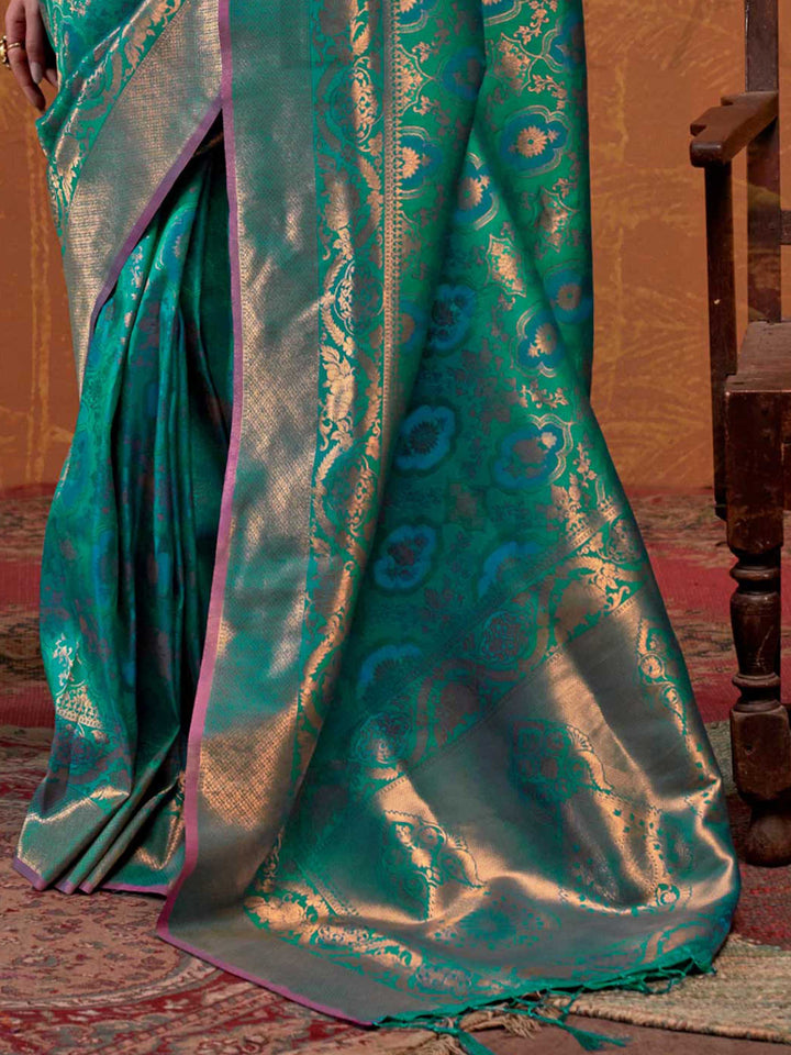 Sea Green Kanjivaram Silk Saree with Woven Zari Work