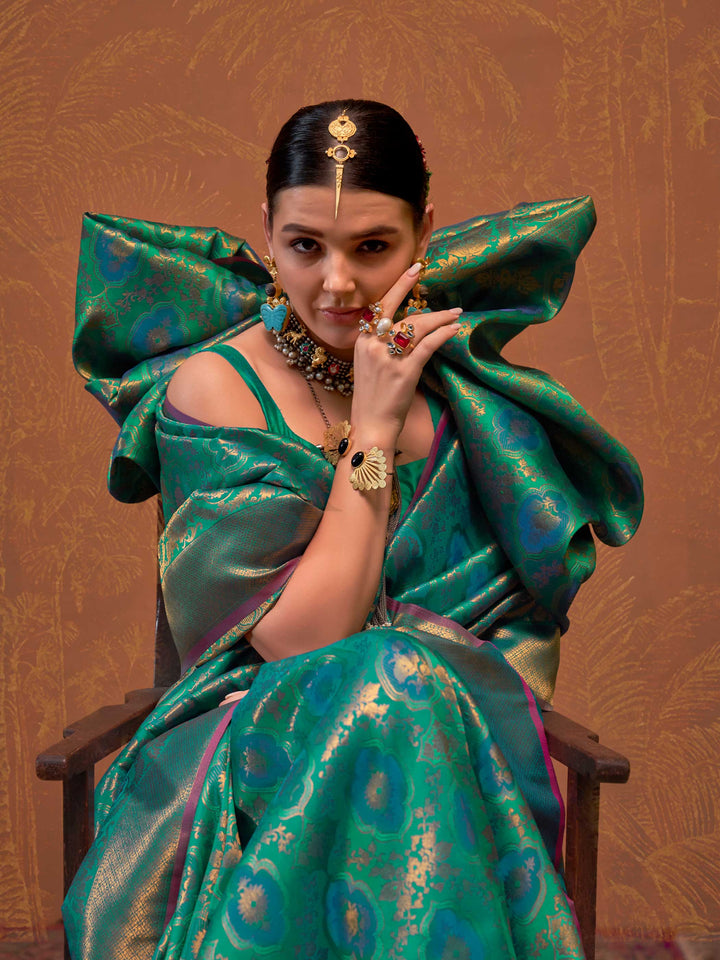 Sea Green Kanjivaram Silk Saree with Woven Zari Work