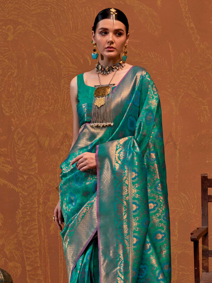 Sea Green Kanjivaram Silk Saree with Woven Zari Work