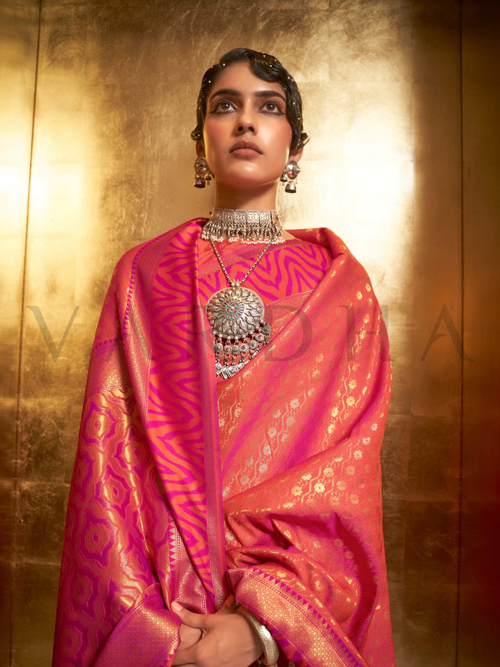 kanjivaram silk saree bridal saree reception silk saree zari woven saree wedding kanjivaram temple pallu saree heritage silk saree traditional silk drape regal indian saree banarasi look silk geometric border saree bold pallu silk gold motif saree sangeet silk saree bridesmaid silk saree festive kanjivaram silk royal look saree cultural drape silk