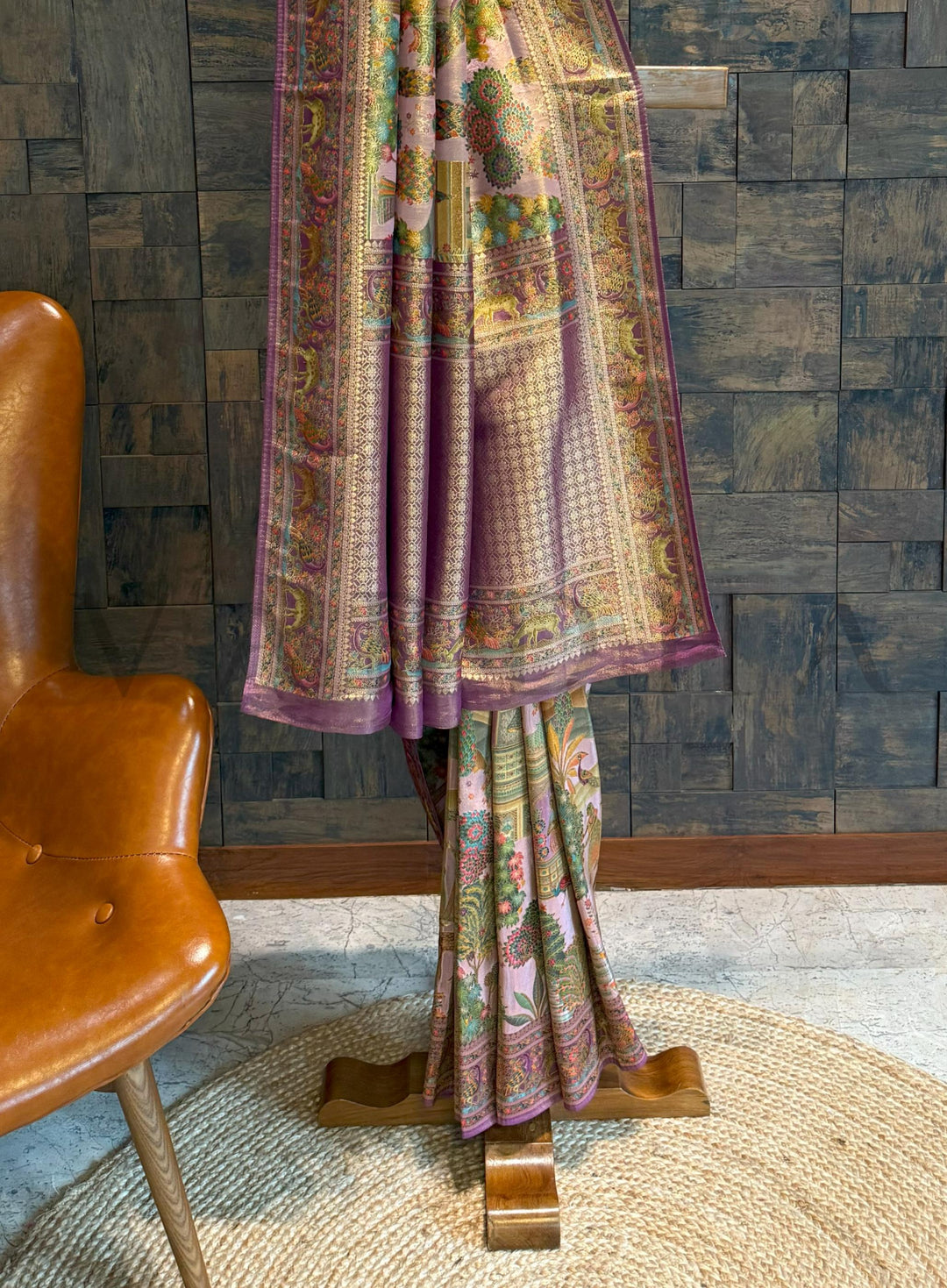 Lilac Mughal Motif Banarasi Katan Silk Saree with Tissue Blouse