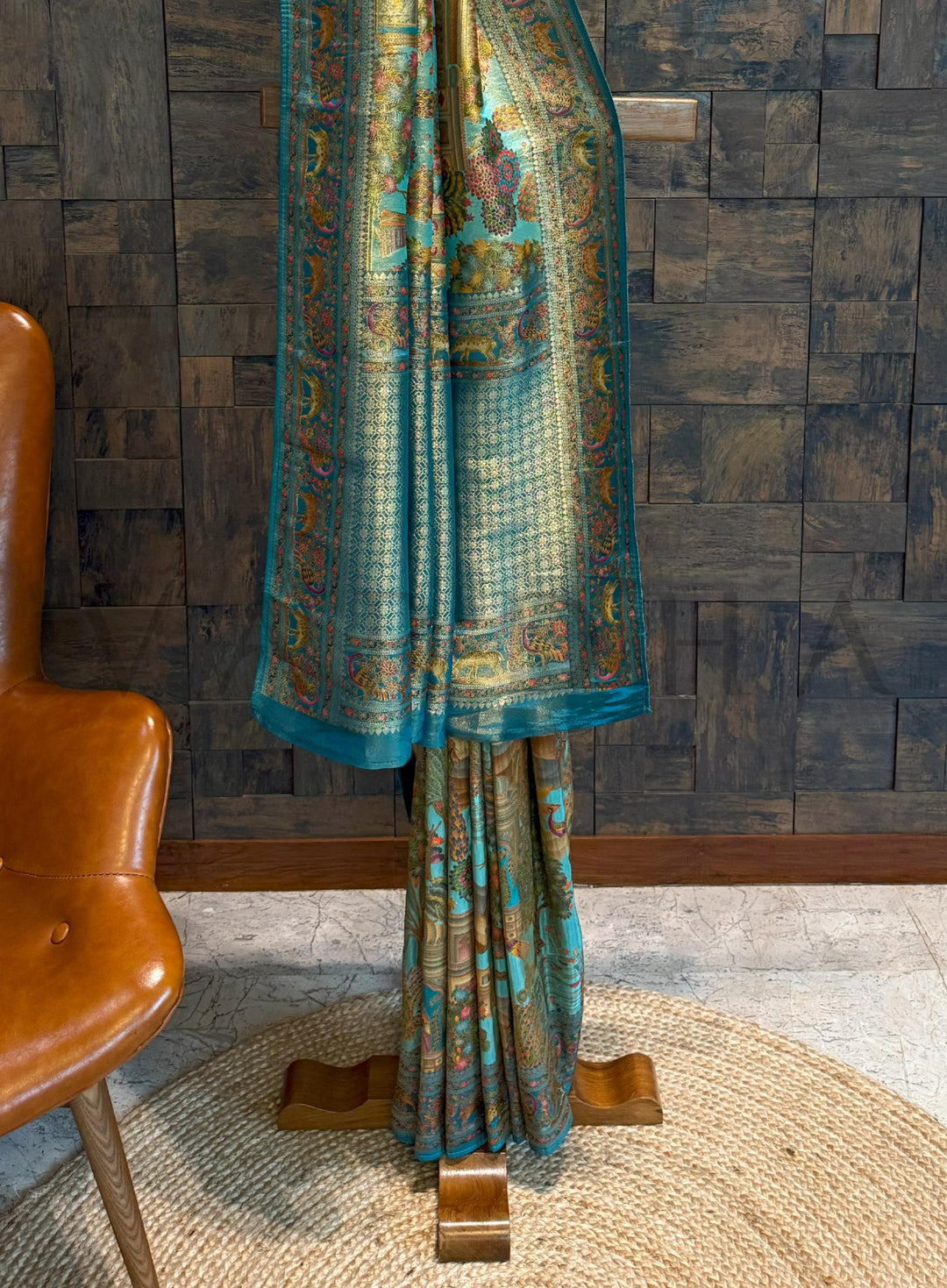 Sky Blue Mughal Motif Banarasi Katan Silk Saree with Tissue Blouse