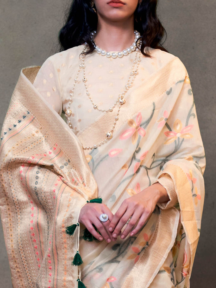 Ivory Lightweight Cotton Woven Saree