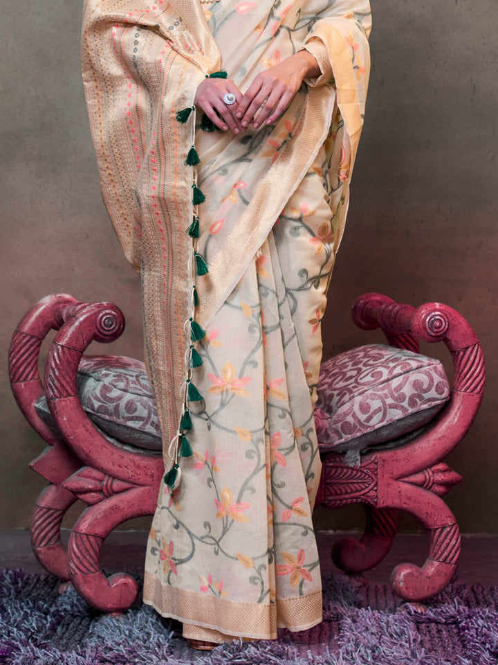 Ivory Lightweight Cotton Woven Saree