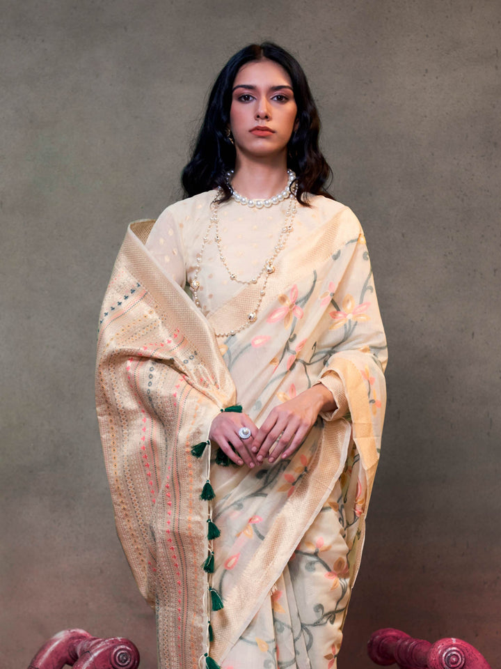 Ivory Lightweight Cotton Woven Saree