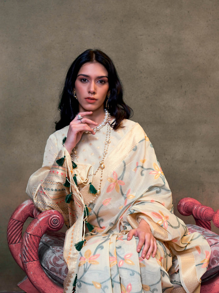 Ivory Lightweight Cotton Woven Saree