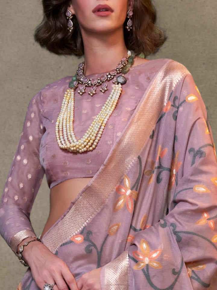 Mauve-Cream Lightweight Cotton Woven Saree