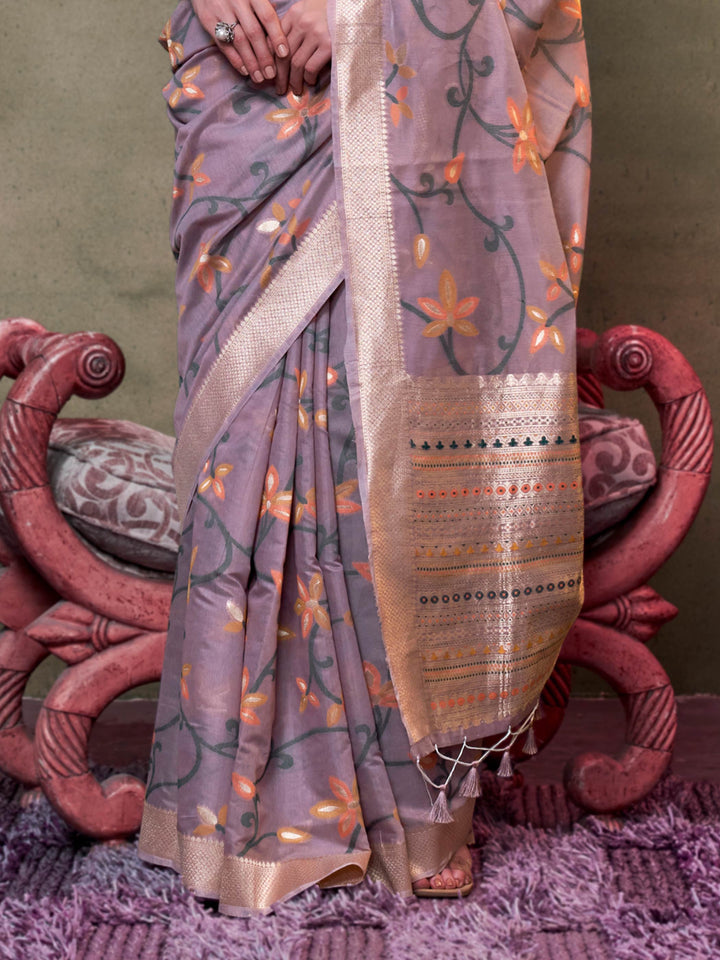 Mauve-Cream Lightweight Cotton Woven Saree