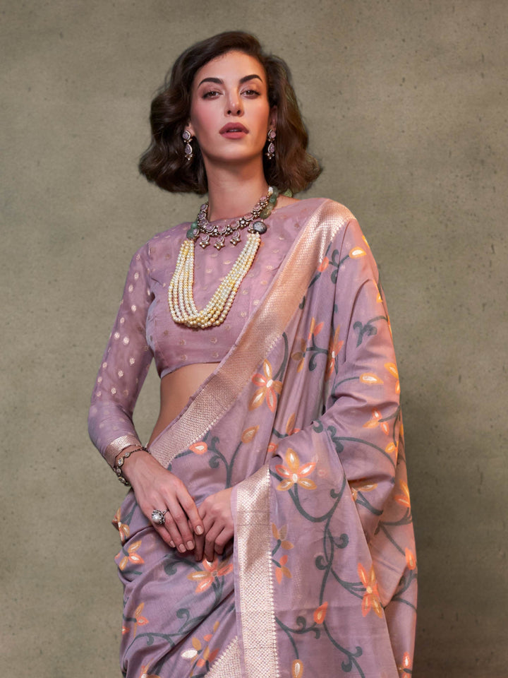 Mauve-Cream Lightweight Cotton Woven Saree