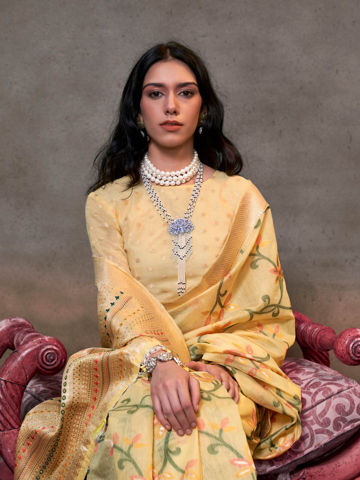 Pastel Yellow Lightweight Cotton Woven Saree
