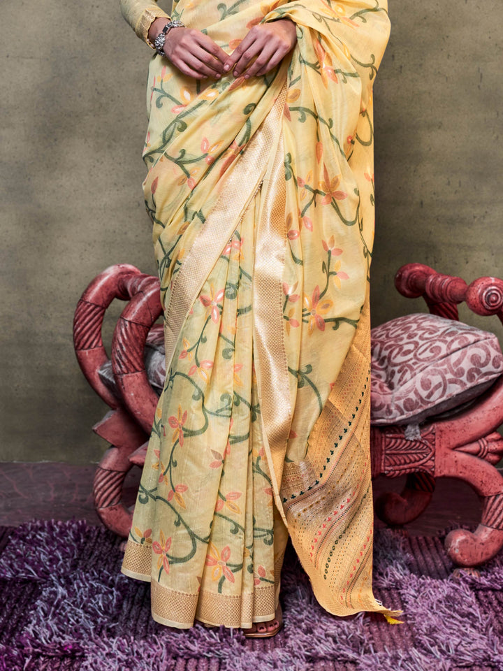 Pastel Yellow Lightweight Cotton Woven Saree