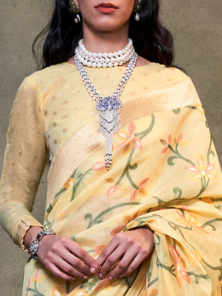 Pastel Yellow Lightweight Cotton Woven Saree