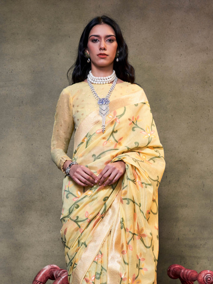 Pastel Yellow Lightweight Cotton Woven Saree