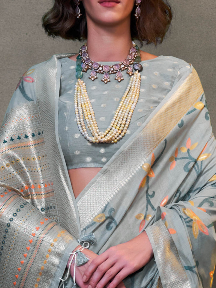 Slate Blue Lightweight Cotton Woven Saree