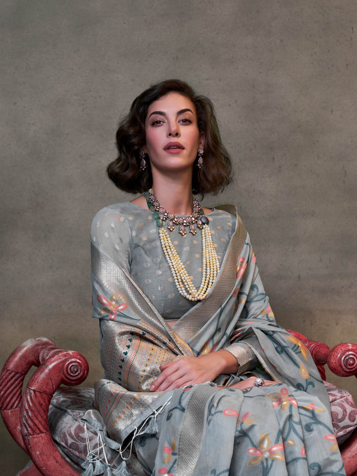 Slate Blue Lightweight Cotton Woven Saree