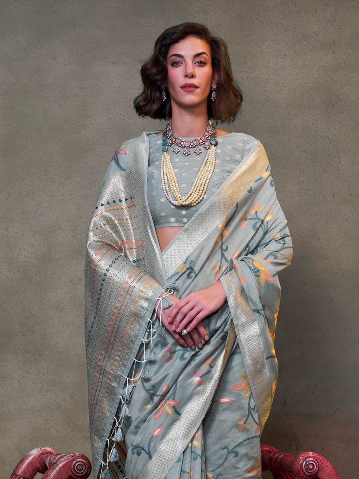 Slate Blue Lightweight Cotton Woven Saree