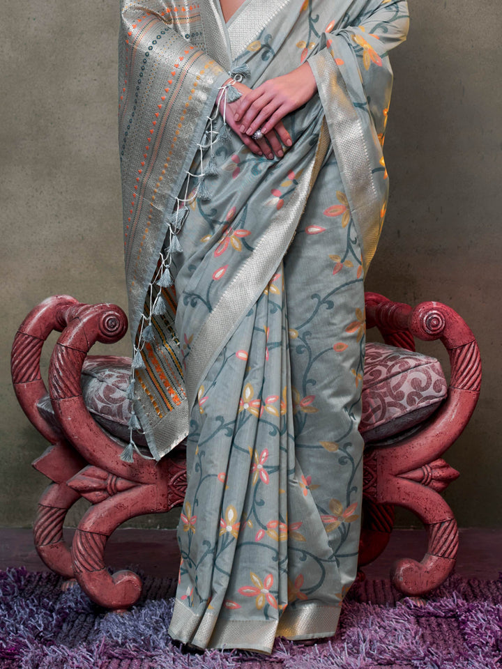 Slate Blue Lightweight Cotton Woven Saree