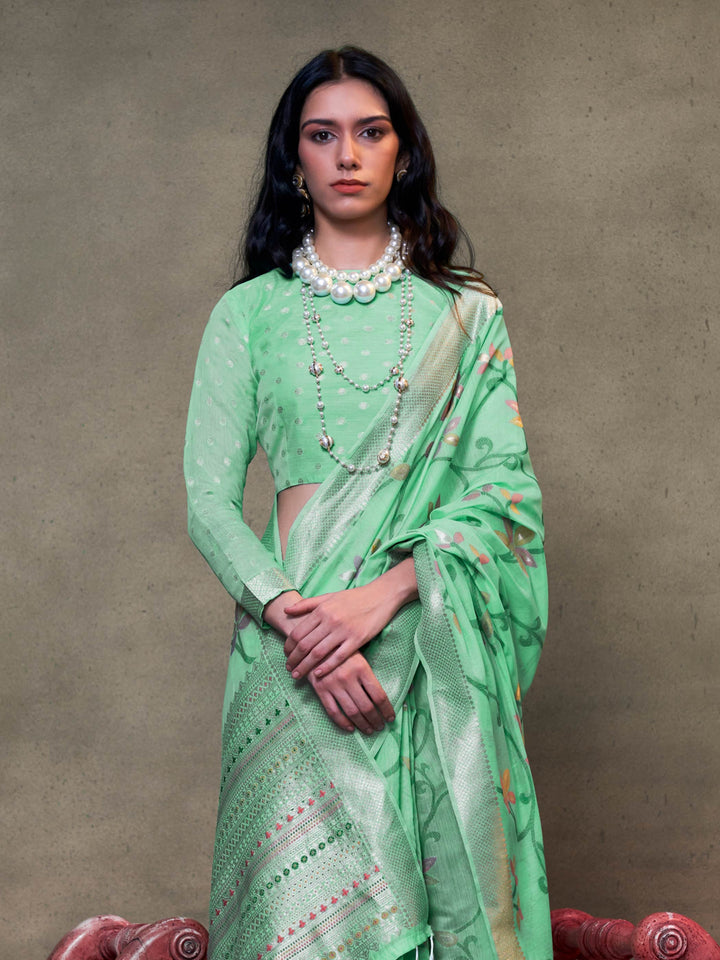 Mint Green Lightweight Cotton Woven Saree