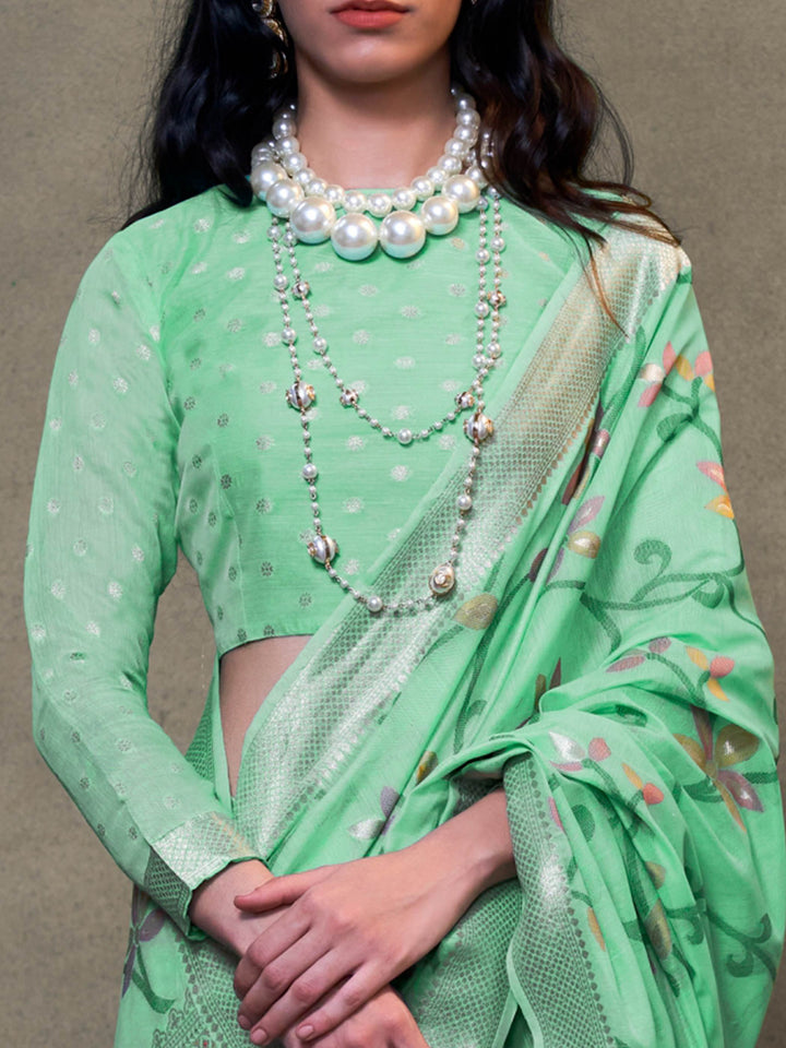 Mint Green Lightweight Cotton Woven Saree