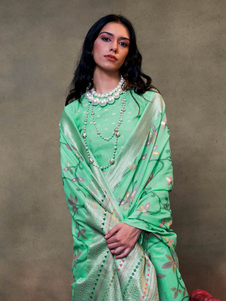 Mint Green Lightweight Cotton Woven Saree