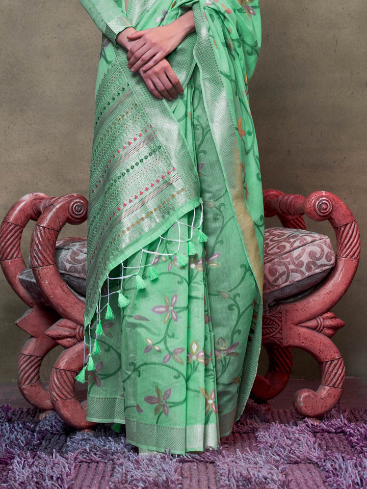 Mint Green Lightweight Cotton Woven Saree