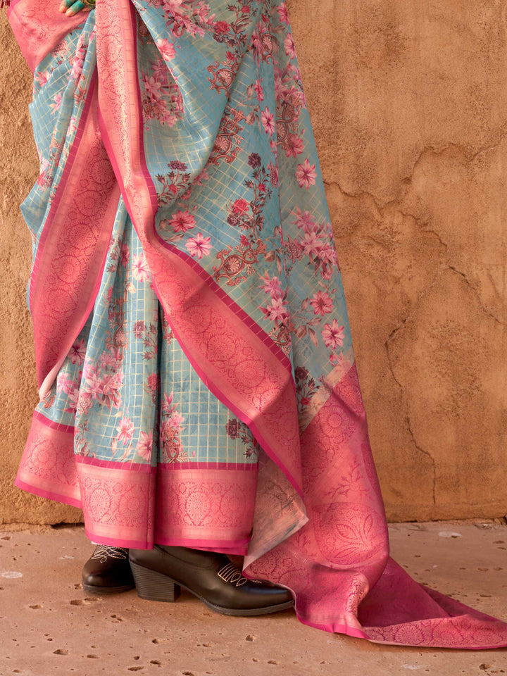 feathersoft saree floral print saree festive saree grid checks saree partywear drape floral saree for wedding printed pallu saree georgette feel saree lightweight ethnic wear floral silk saree modern wedding saree sangeet look saree haldi function saree saree for mehendi pastel print saree vibrant drape for party trending 2025 sarees printed border saree summer-friendly ethnic wear glam saree looks