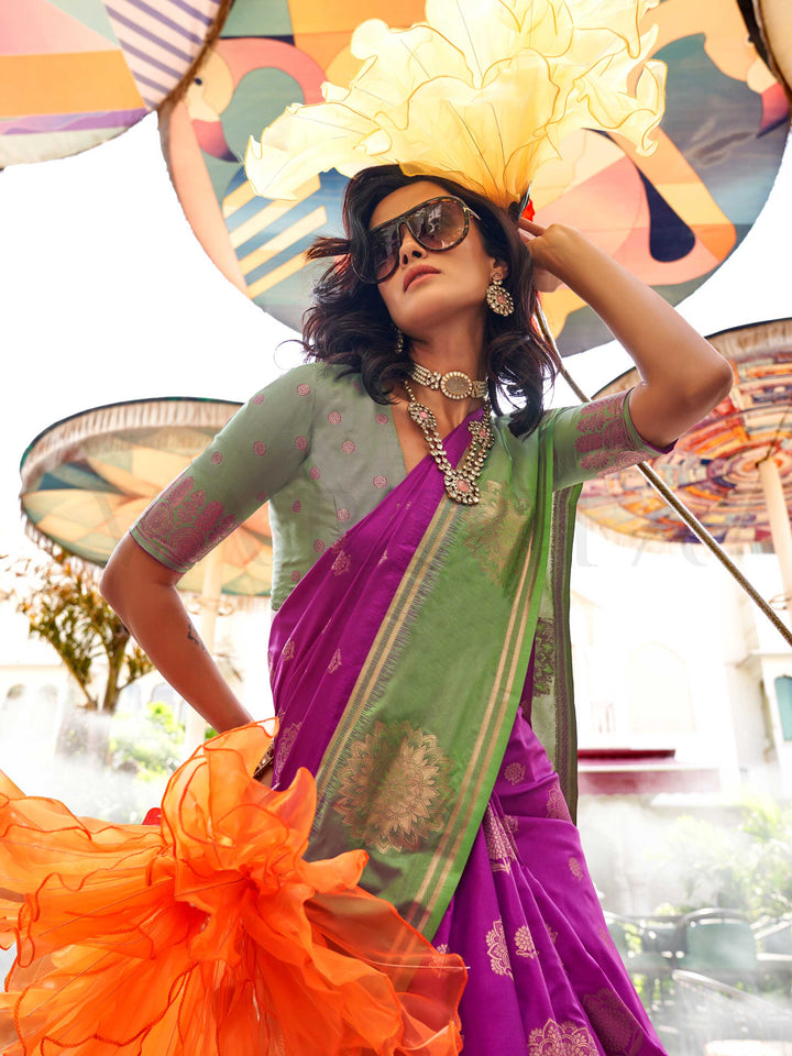 satin silk saree two tone saree zari border saree festive wear saree mandala woven saree contrast pallu saree vibrant ethnic saree luxurious party saree