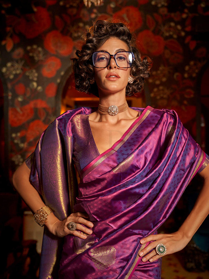 Banarasi Sarees Satin Silk Sarees Pink Reception Wedding Pink Kaakshi Rani Pink Gold