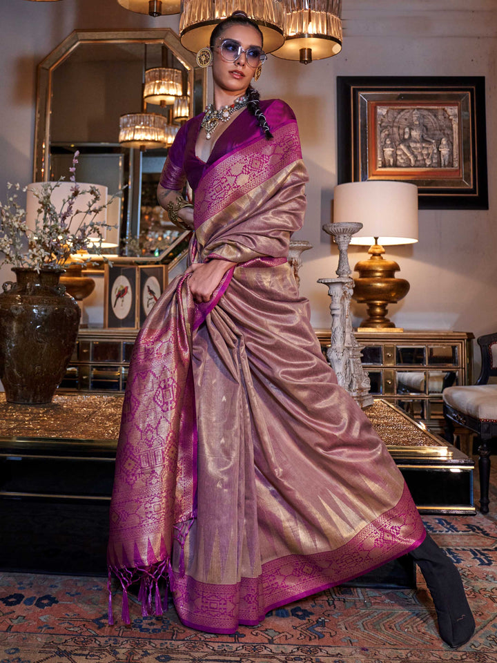 Banarasi Sarees Tissue Sarees Green Cocktail Party Olive Kansai Golden Olive Crimson Red