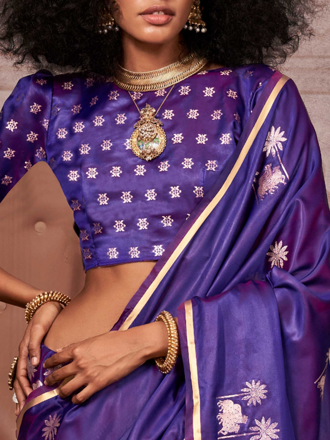 Purple Banarasi Satin Silk Saree with Art Weave